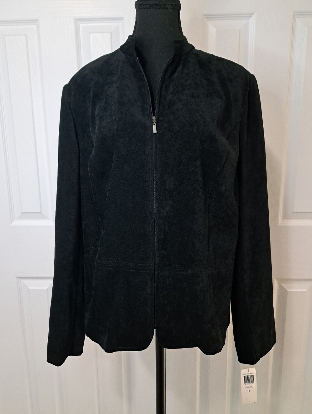 VTG JM Collection Jennifer Moore Faux Suede Zip Up Jacket Black Size 14 NWT
